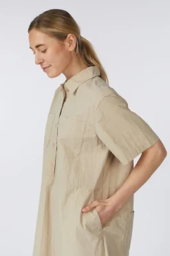 Robe Pocket Half Shirt Dress