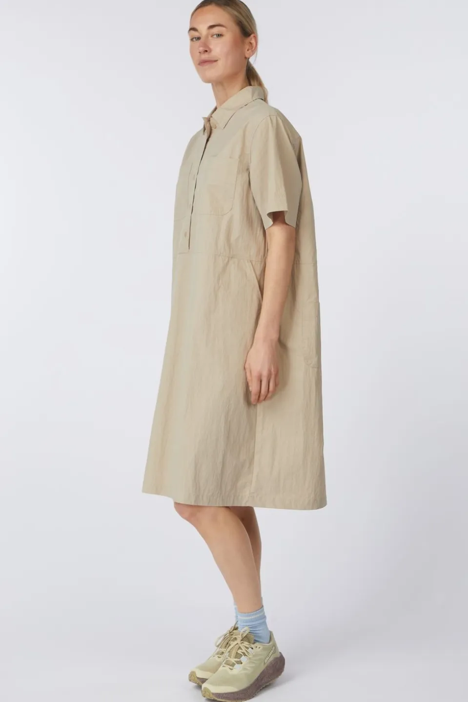 Robe Pocket Half Shirt Dress